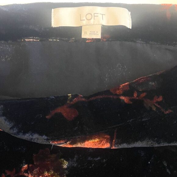 Loft Womens Velvet Floral Top Sz XL Short Sleeves Romantic Coquette Whimsigoth - Picture 4 of 15